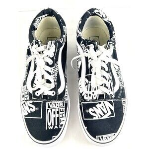 Vans Old Skool Off The Wall Logo Print Sneakers Black White Men’s 9.5/Women's 11